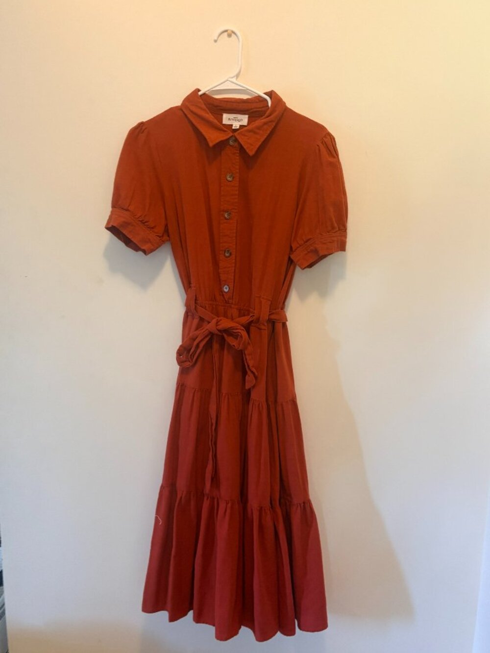 Kaileigh Rust Orange Button-Front Midi Dress